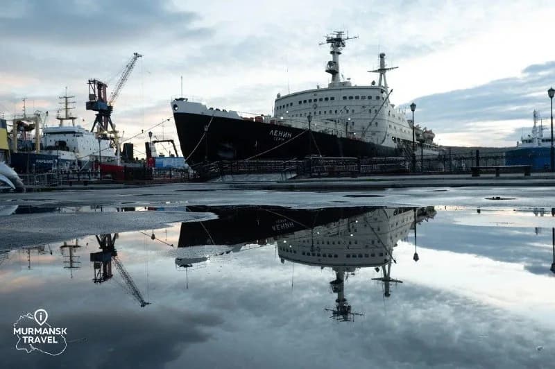 Lenin icebreaker moored in Murmansk harbour